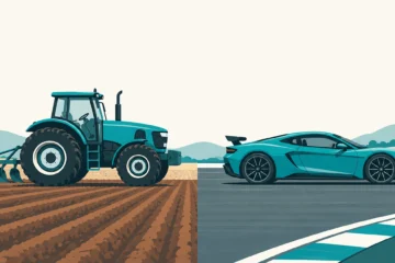 Traktor na poli a športové auto na dráhe ako obraz multipotenciality